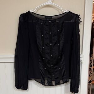 The Limited Black Sheer Long-Sleeve Embellished Blouse
